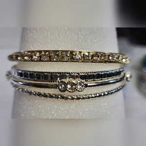 DILLARD' S Silver Tone and Crystal Bangle Bracelets - Set of 4